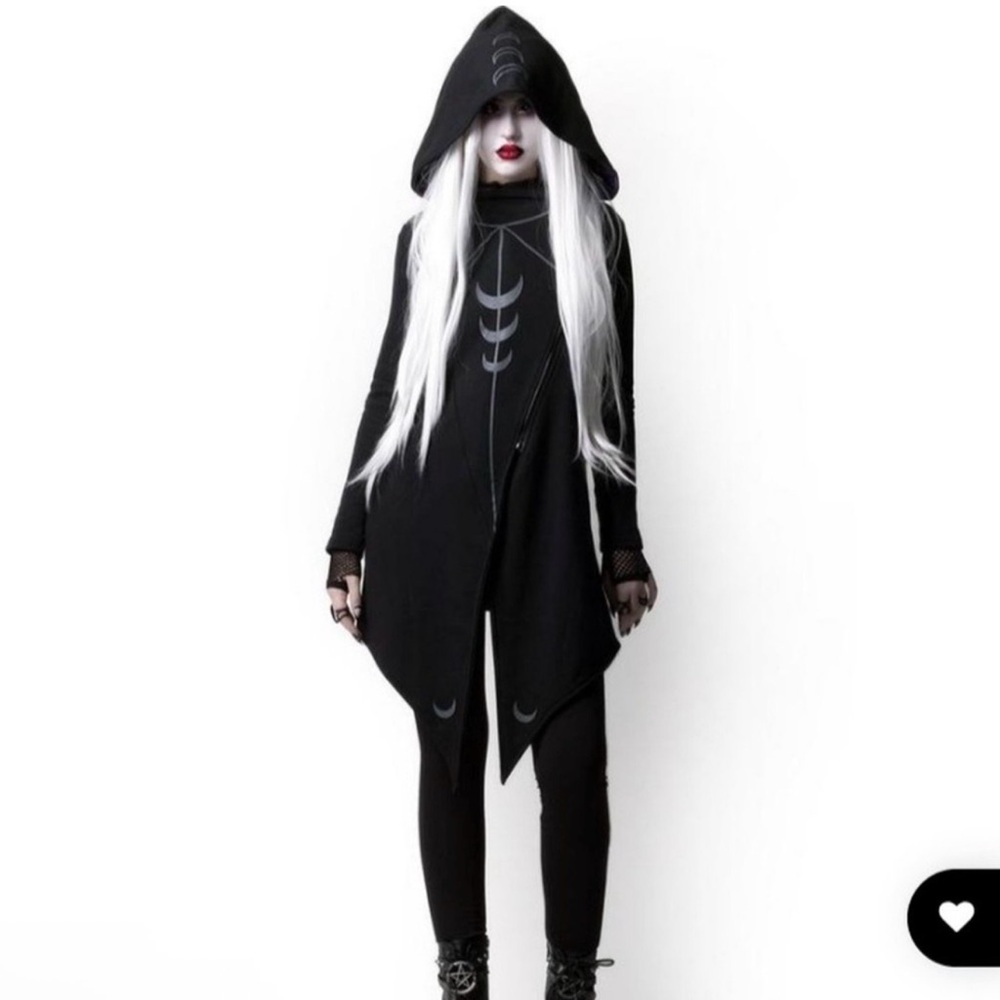 Goth Black & Purple Hooded Cardigan with moon phase Design